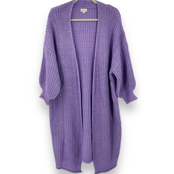 POL S Caroline Cardigan Lavender SMST78 Balloon Sleeve Long Line - Picture 2 of 8